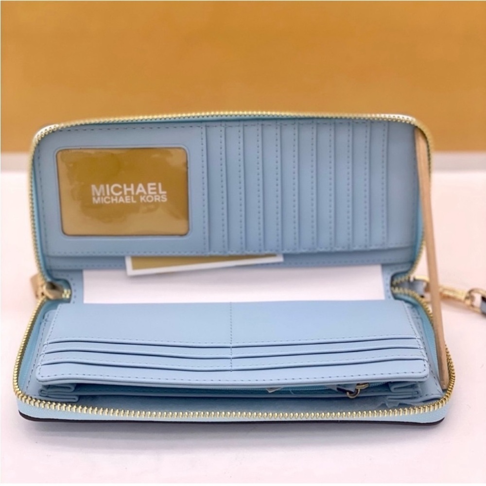 Michael Kors Large Continental Wallet Wristlet Vista Blue - Picture 5 of 10
